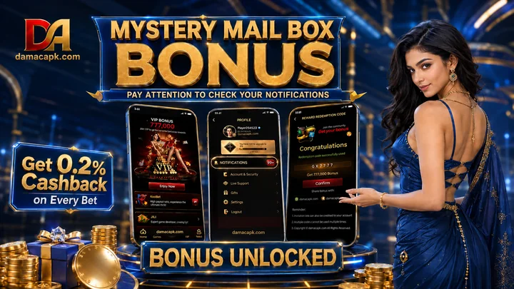 DAMAC Game notification promotion with a message alert and reward artwork